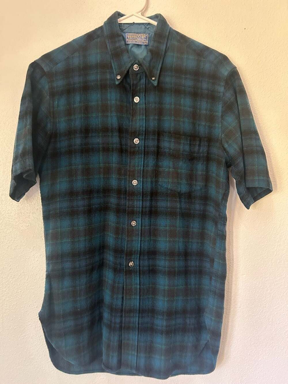 Vintage Pendleton 100% Virgin Wool Short Sleeve Button-Down Plaid Shirt